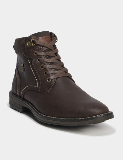 Bottines montantes zipp&eacute;es &agrave; lacets marron homme
