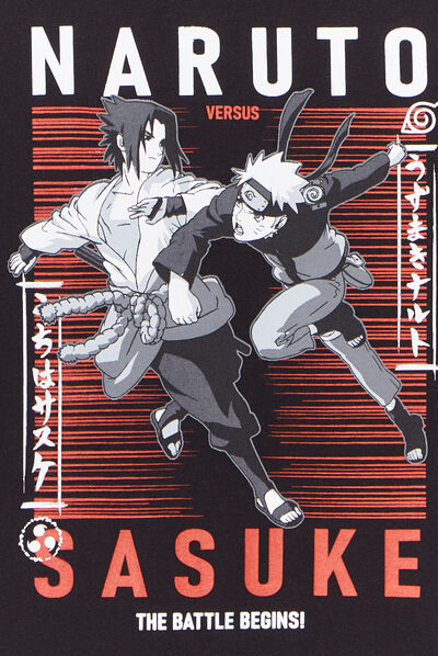 T-shirt manches courtes coton Naruto noir garçon