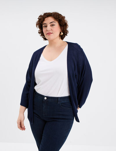 Gilet col ouvert manches 3/4 bleu marine femme grande taille