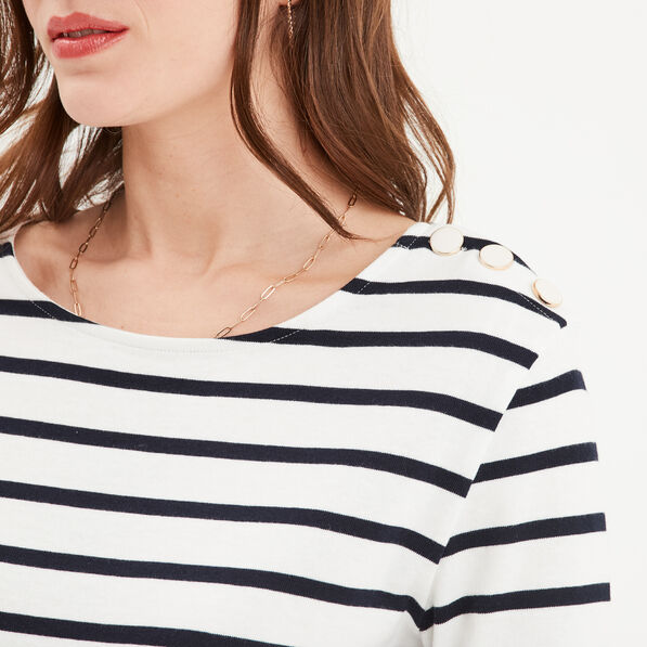 t shirt manches 34 col rond coton ecru femme T-shirt manches 3/4 col rond coton ecru femme