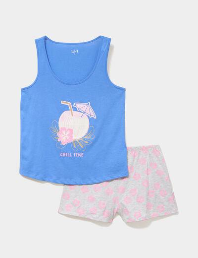 Ensemble pyjama avec short et d&eacute;bardeur parme femme