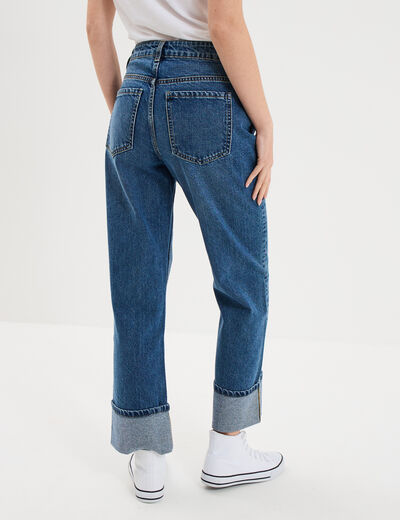 Jean droit cropped bas revers denim stone femme