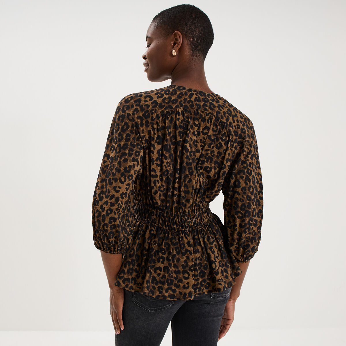 Blouse oversize &eacute;lastiqu&eacute;e manches 3/4 vert kaki femme