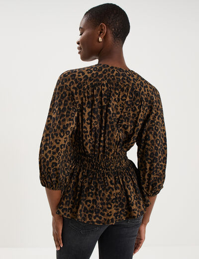 Blouse oversize &eacute;lastiqu&eacute;e manches 3/4 vert kaki femme