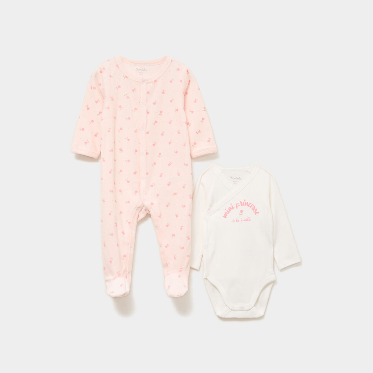 Ensemble body et dors-bien effet velours rose clair b&eacute;b&eacute;