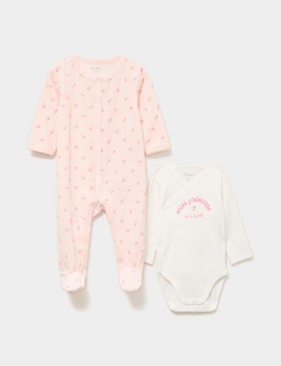 Ensemble body et dors-bien effet velours rose clair b&eacute;b&eacute;