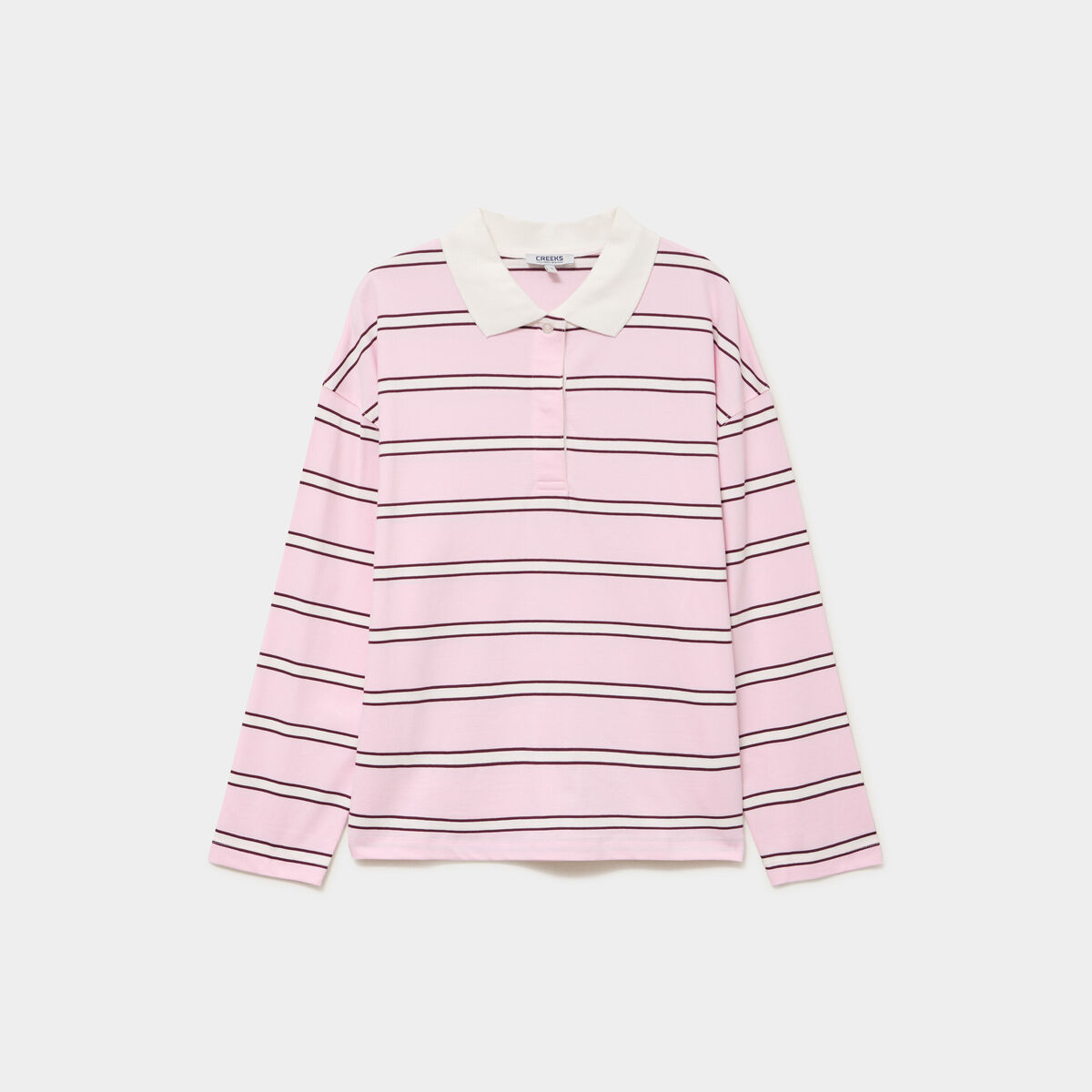 Polo manches longues coton rose pastel femme