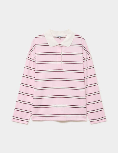 Polo manches longues coton rose pastel femme