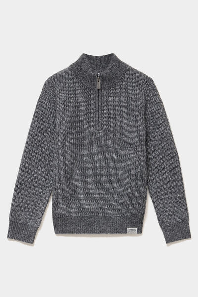 Pull droit col camionneur gris gar&ccedil;on