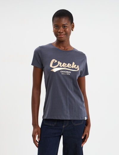 T-shirt col rond manches courtes Creeks bleu foncé femme