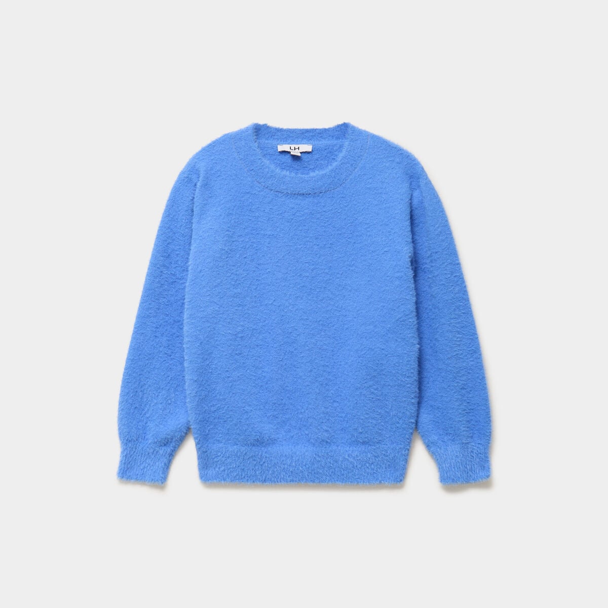 Pull mailles duveteuses manches longues bleu electrique fille