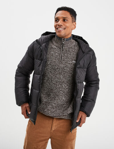 Doudoune doublée zippée à capuche noir homme