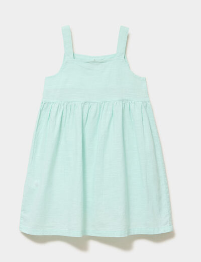 Robe &agrave; bretelles et poches coton bleu turquoise fille