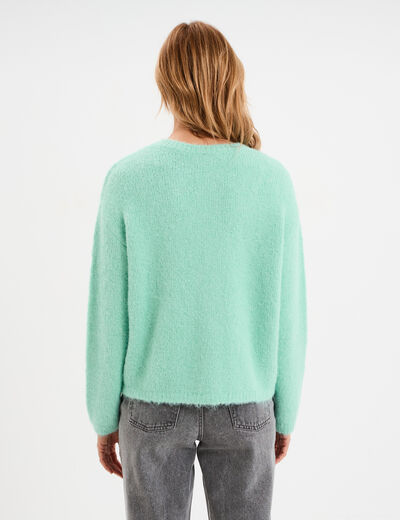 Gilet manches longues boutonné vert femme