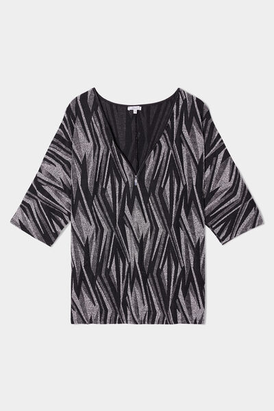 T-shirt col V avec ouvertures épaules noir femme grande taille