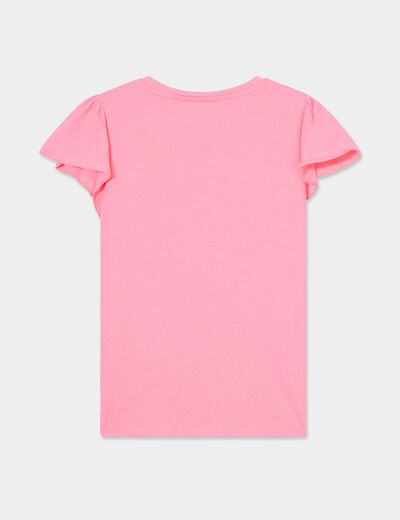 T-shirt à sequins manches papillons rose fluo fille