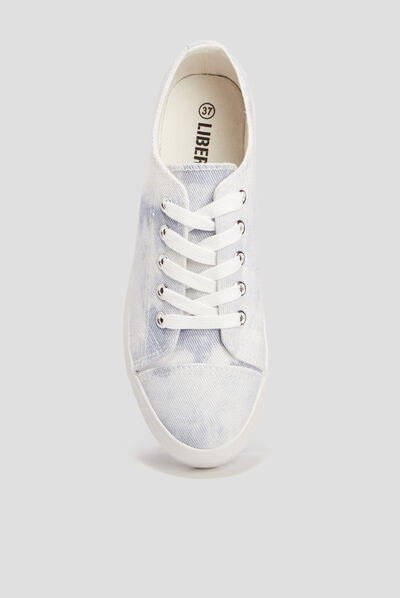 Tennis en toile basses à lacets bleu femme