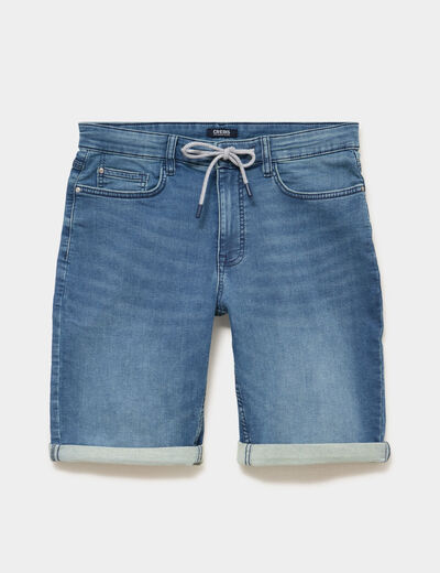 Bermuda droit &agrave; coulisse en jean denim stone homme