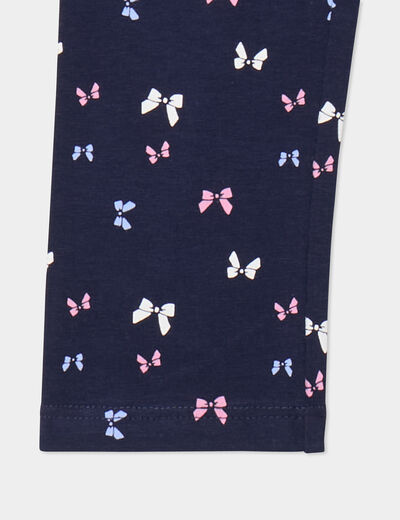 Legging long élastiqué coton bleu marine fille
