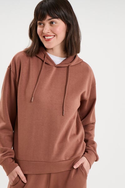 Sweat hoodie manches longues &agrave; capuche marron femme