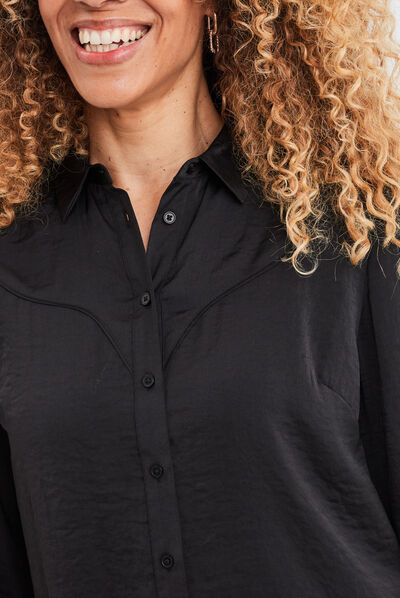 Chemise satin manches longues Liberto noir femme