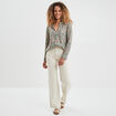 Jeans wide leg taille haute coton ecru femme