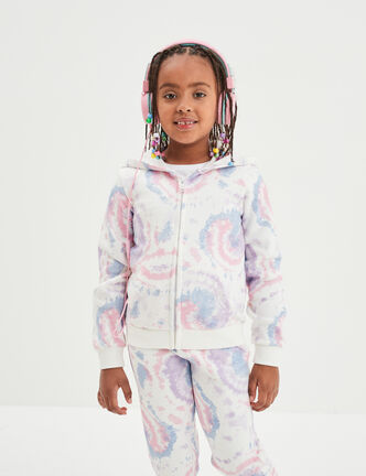 Sweat zippé à capuche ecru fille