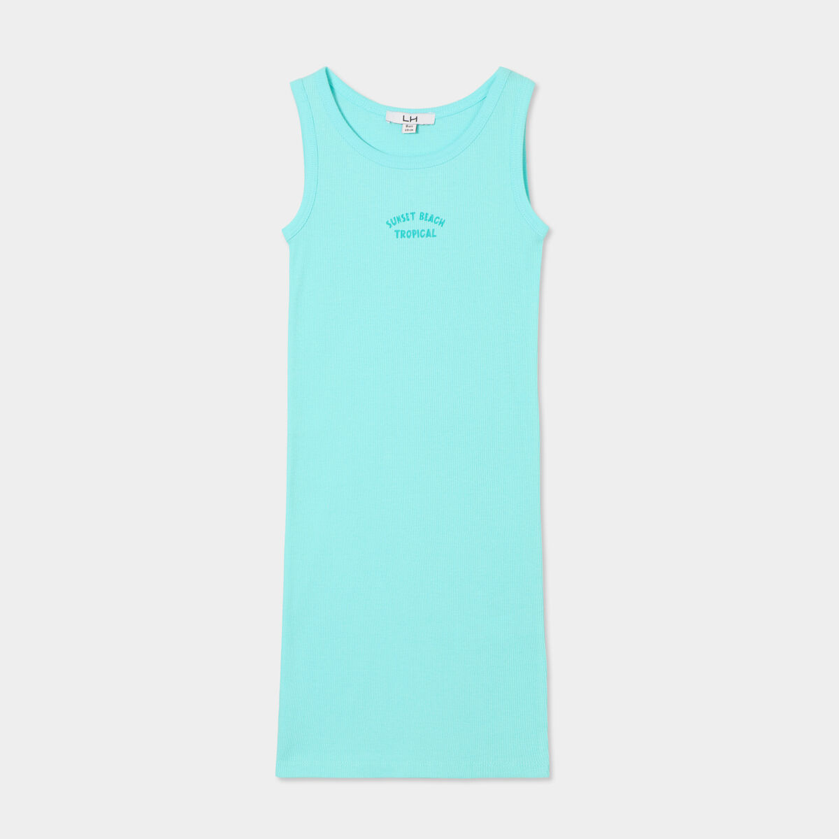 Robe maille côtelée sans manches coton bleu turquoise fille