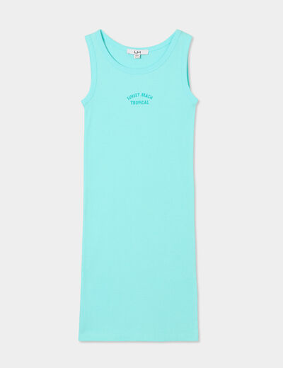 Robe maille côtelée sans manches coton bleu turquoise fille