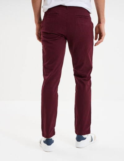 Pantalon chino droit stretch retroussé violet foncé homme