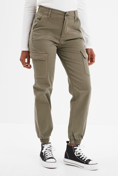 Pantalon cargo taille haute vert kaki femme