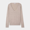Pull col en V manches longues beige femme