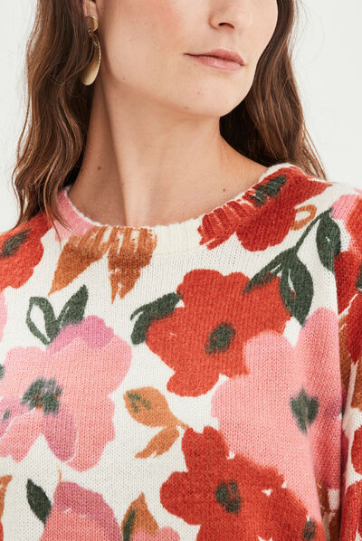 Pull col rond manches longues multicolore femme