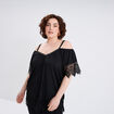 T-shirt col bardot avec dentelle noir femme grande taille