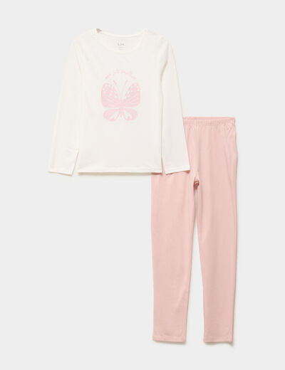 Ensemble pyjama pantalon t-shirt coton blanc fille