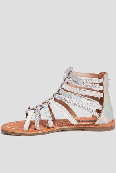 Sandales spartiates en cuir gris argent fille
