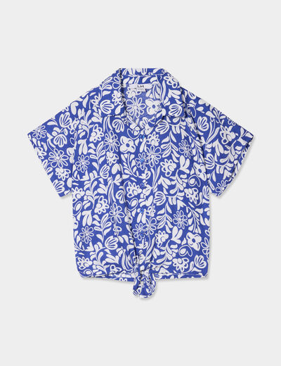 Chemise nouée manches courtes bleu roi fille