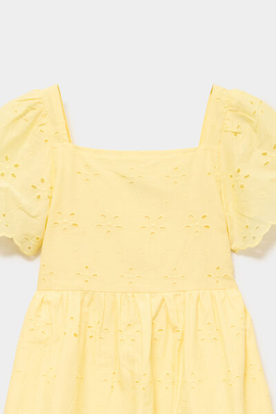 Robe c&eacute;r&eacute;monie broderie anglaise smock&eacute; jaune clair fille