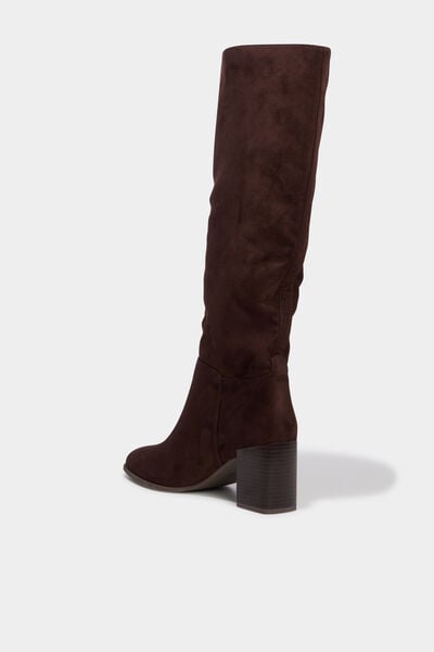 Botte haute talon bloc su&eacute;dine marron fonc&eacute; femme
