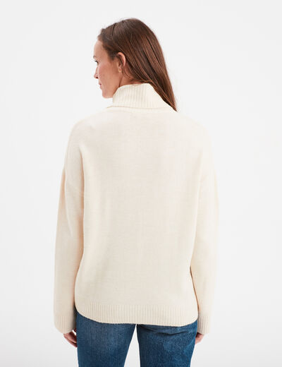 Pull col roulé droit manches longues creme femme