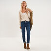 Gilet col en V manches longues ballon ecru femme