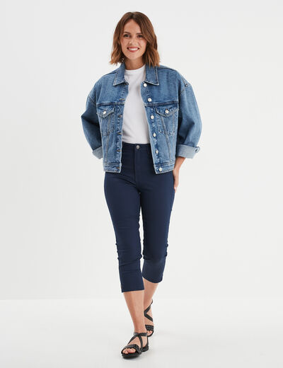 Pantacourt slim 5 poches bleu marine femme