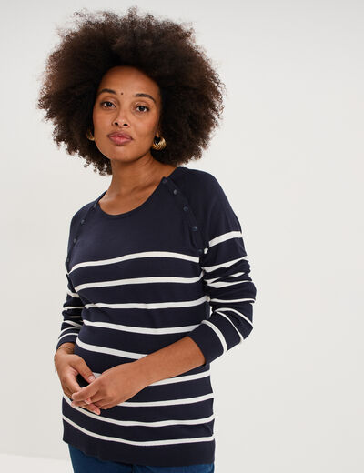 Pull boutonn&eacute; allaitement blanc femme maternit&eacute;