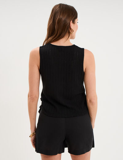 D&eacute;bardeur effet ajour&eacute; col en V noir femme