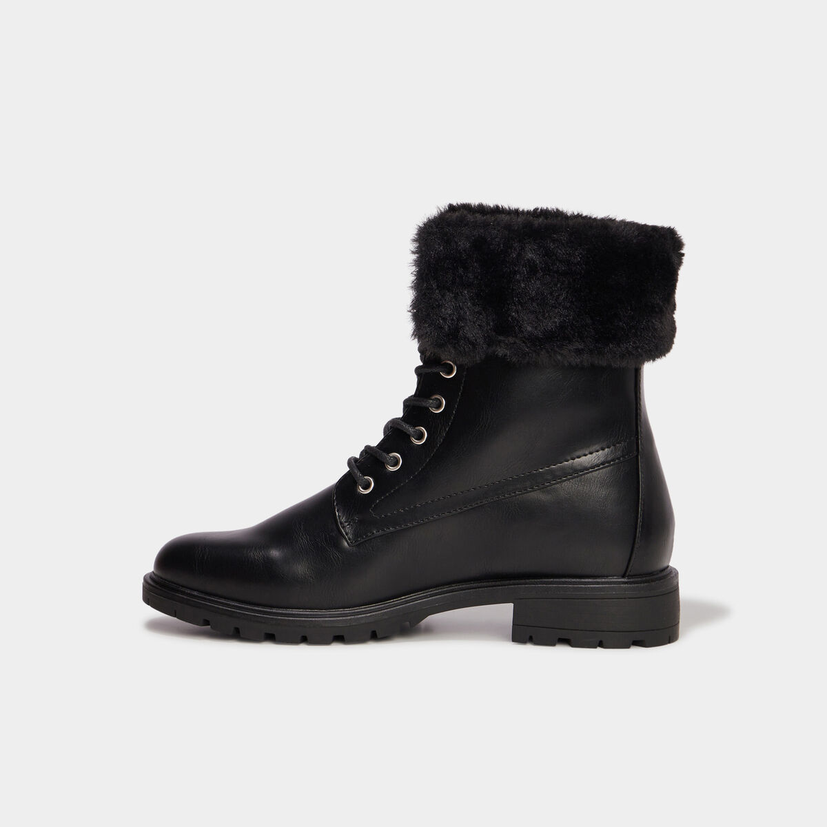 Bottines avec bord fausse fourrure noir femme