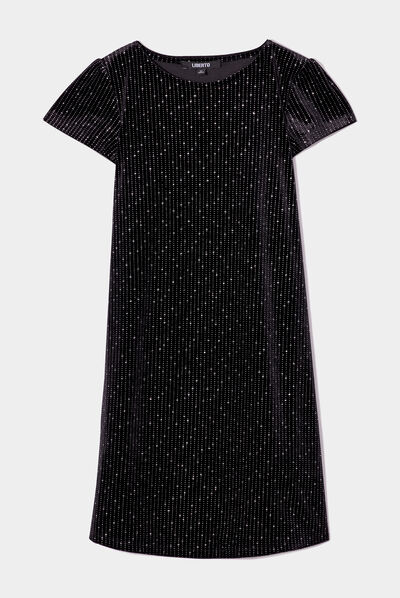 Robe en velours à manches courtes bleu marine fille