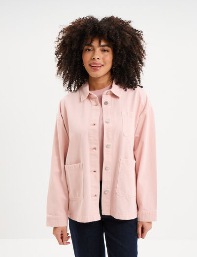 Veste surchemise oversize coton rose clair femme