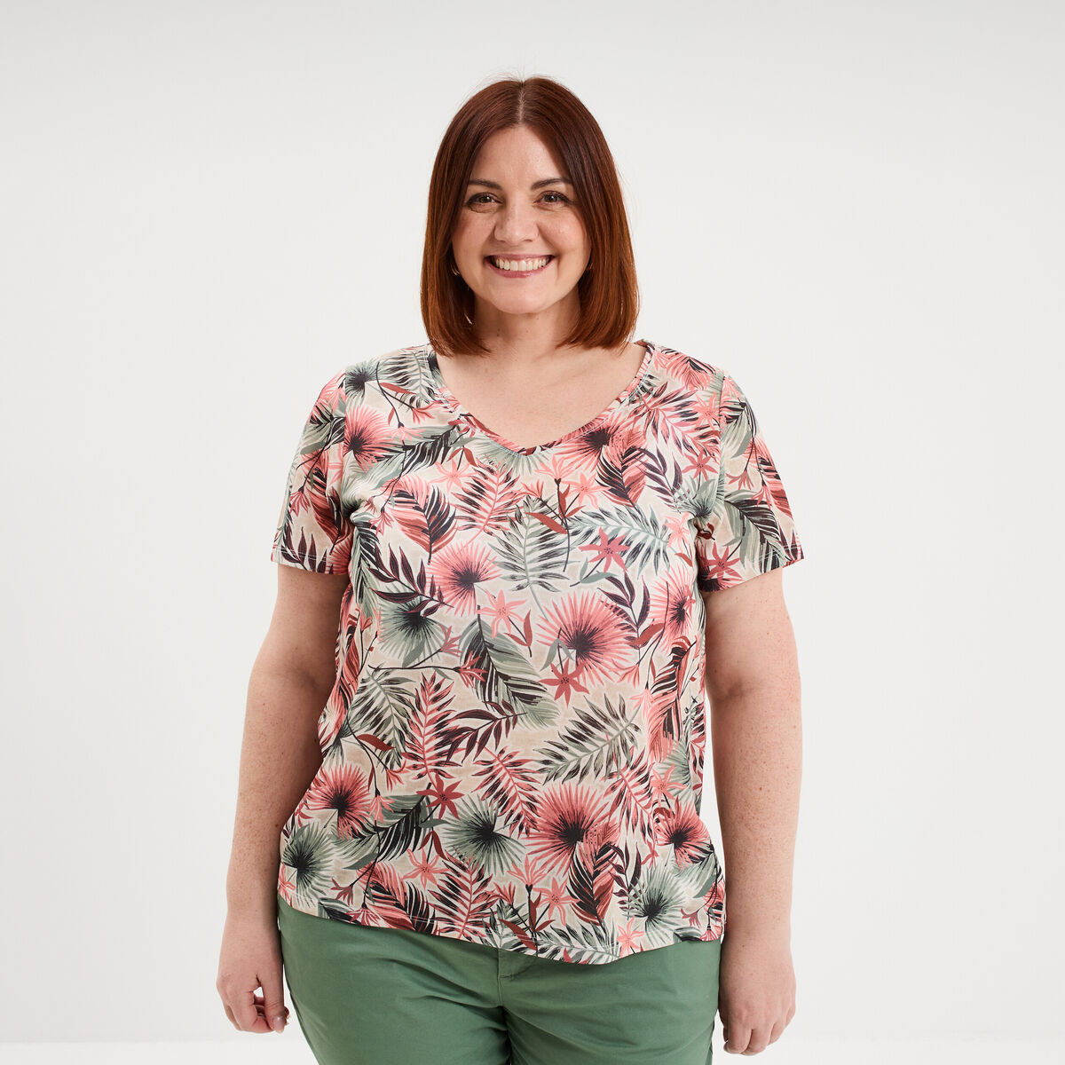 T-shirt manches courtes beige femme grande taille