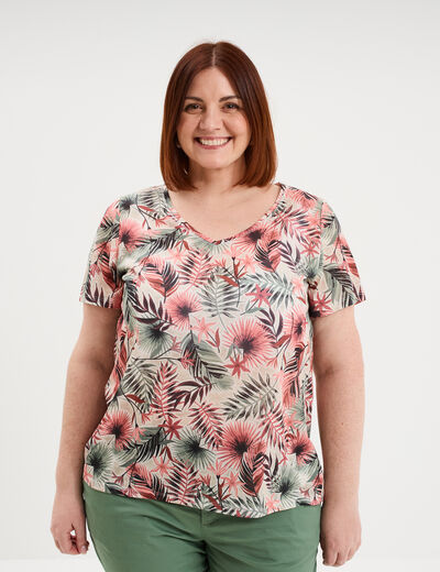T-shirt manches courtes beige femme grande taille