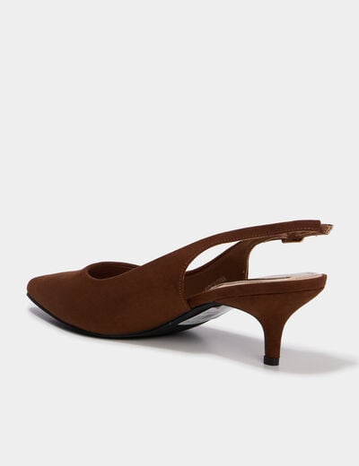 Escarpins slingback &agrave; talons aiguilles marron fonc&eacute; femme